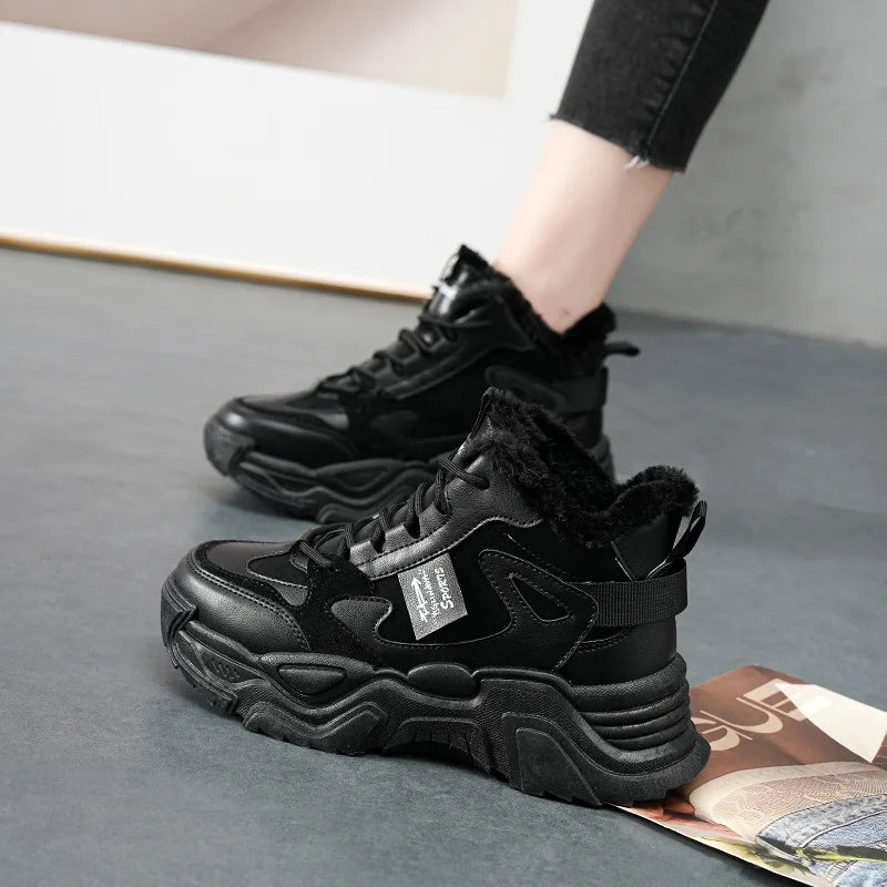 Winter New Women High Top Snow Boots Warm Plush Woman Comfortable Sneakers Waterproof Cottom Shoes Fashion Female Footwear 2025