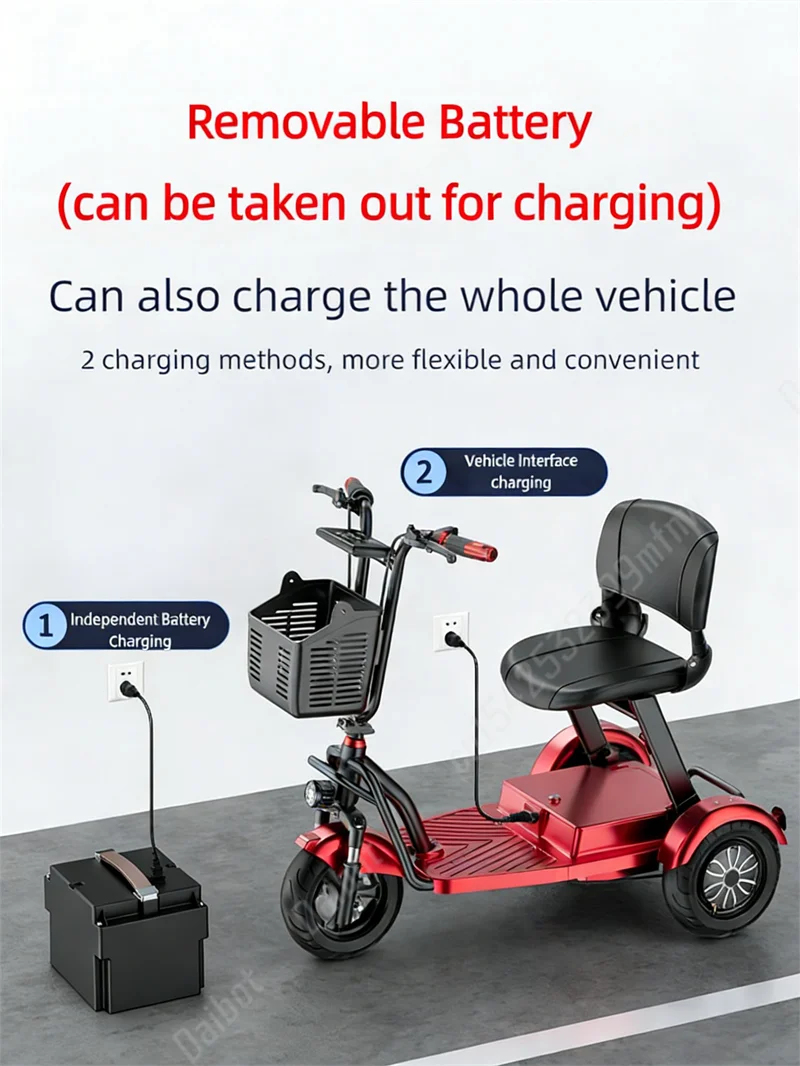 Lightweight Mobility Scooter Tricycle Foldable For Elders With Removable Battery/Anti Theft Family Electric Scooter For Seniors