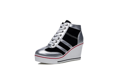 Women's Shoes 2026 New Wedge Heel Casual Canvas Shoes Women's Side Chain Lace-up Platform Shoes 8 Cm High Heel Shoes