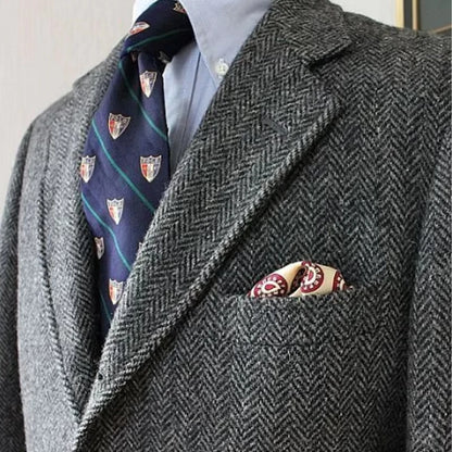 Dark Gray Business Suits Blazer Men Herringbone Notch Lapel Tuxedo Jacket Wedding Prom Party Grooms For Autumn Winter
