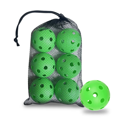 6pcs Portable 26 Holes Pickleball Balls Balanced High Bounce Pickle Balls with Bag Crack-Resistant PVC Competition Ball Indoor