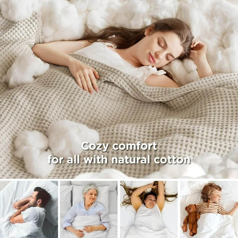 Cotton Waffle Weave Blanket for Spring Summer Ultra Soft Waffle Weave King Blanket for Bed Thin Lightweight Breathable