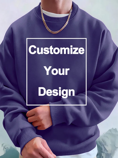 Winter Custom Mens Sweatshirts Crewneck Hoodies DIY Logo/Graphic Tops Street Fleece Warm Loose Pullovers Casual Men's Clothes