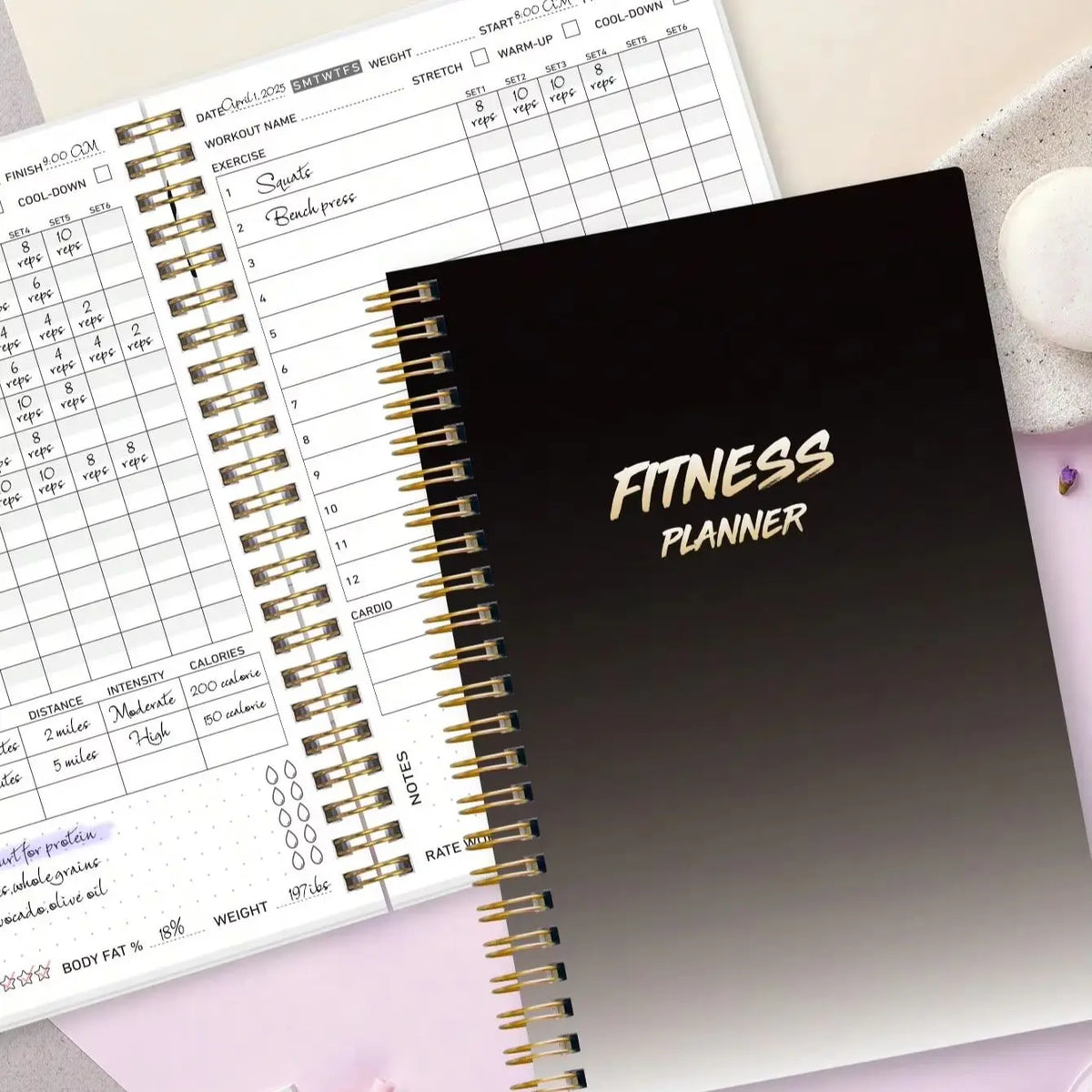 Fitness Planner Workout Journal, A5 Spiral Gym Log Book for Exercise Tracking Weight Loss & Training