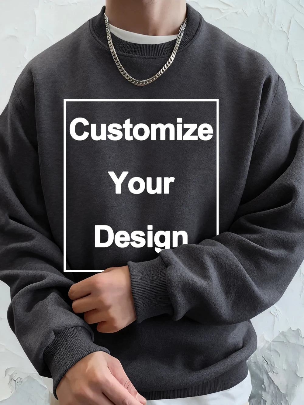 Winter Custom Mens Sweatshirts Crewneck Hoodies DIY Logo/Graphic Tops Street Fleece Warm Loose Pullovers Casual Men's Clothes