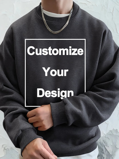 Winter Custom Mens Sweatshirts Crewneck Hoodies DIY Logo/Graphic Tops Street Fleece Warm Loose Pullovers Casual Men's Clothes