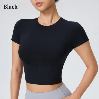 Women Yoga Top Workout Clothes Sport T Shirts Fitness Clothes Short Sleeve Yoga Shirt Gym Crop Top Running Active Wear Sport Top