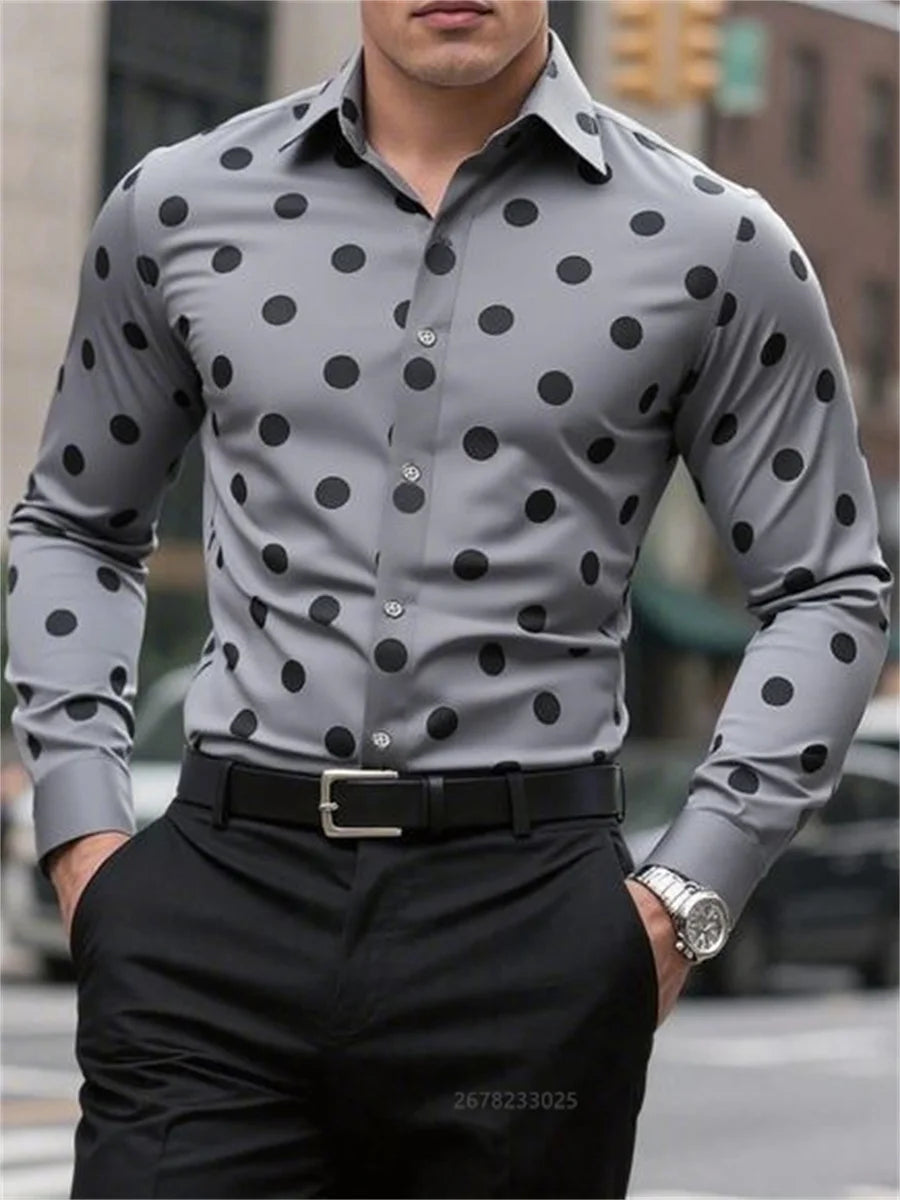 Men's Shirt Long Sleeve Shirt Spotted Lapel Button Casual Outdoor Breathable Comfortable Fashion Trend New Versatile Clothing