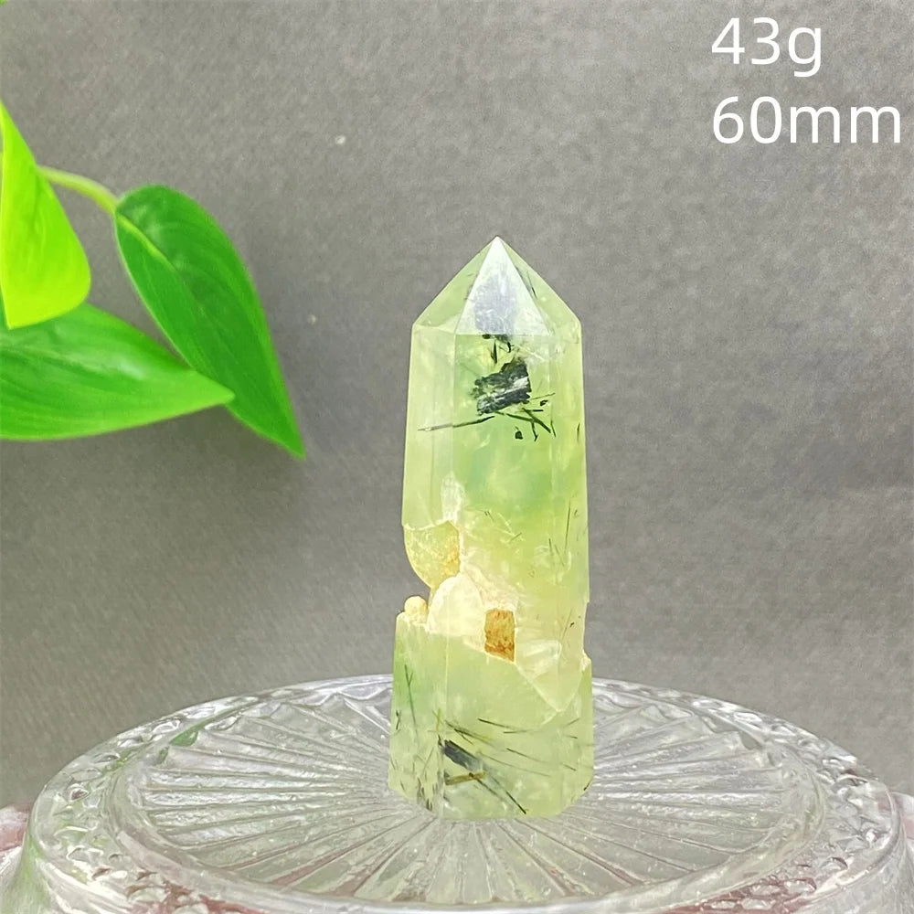 1PC Natural Green Grape Black Hair Crystal Tower Crystal Obelisk for Meditation Chakra Home Decor Magic Gemstone