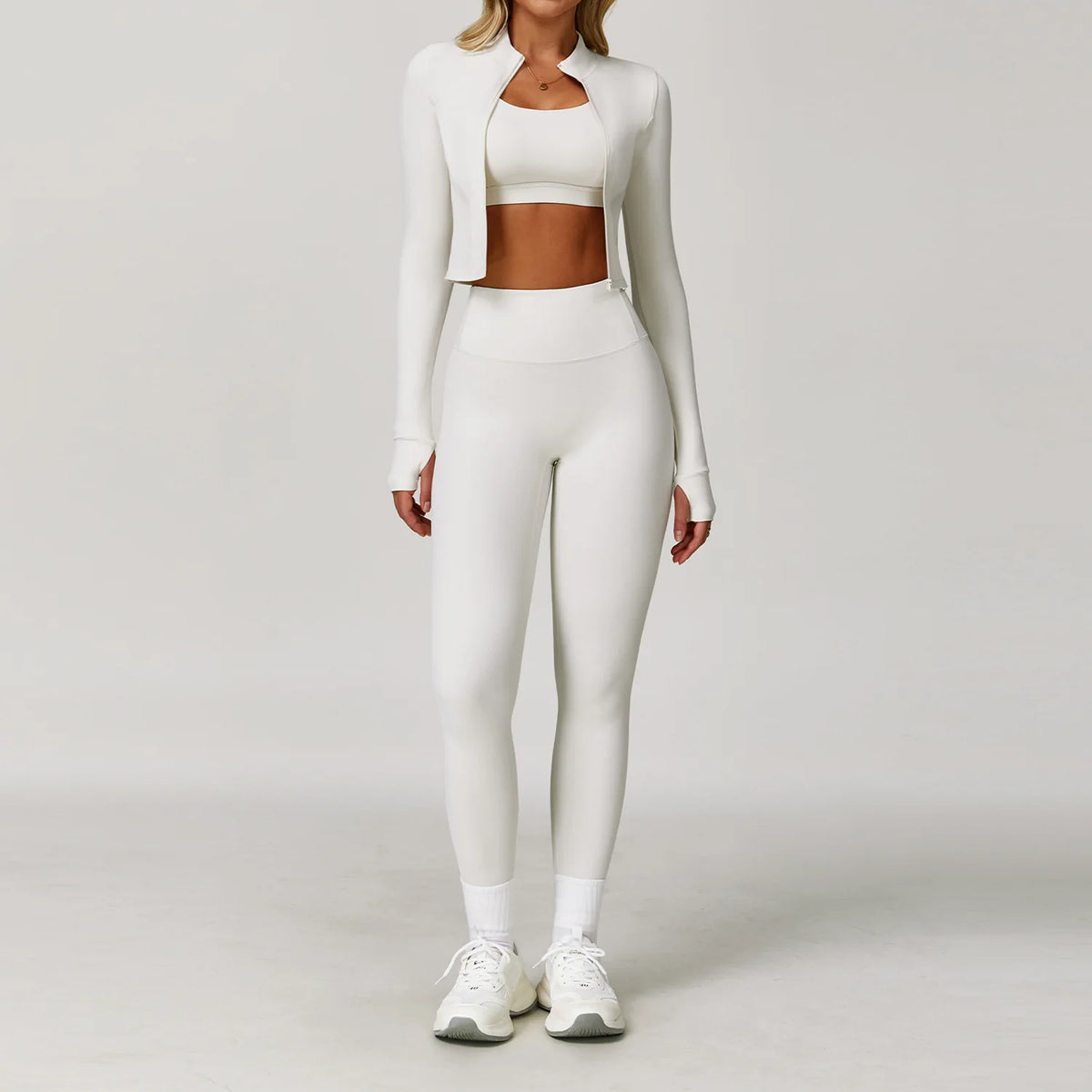 Workout Outfit Active Wear 3 Pieces Workout Clothes For Women Sports Bra High Waist Gym Leggings Long-Sleeved Fitness Sportswear