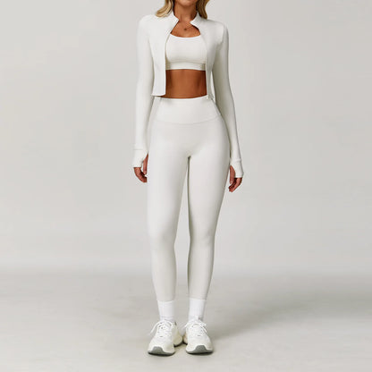 Workout Outfit Active Wear 3 Pieces Workout Clothes For Women Sports Bra High Waist Gym Leggings Long-Sleeved Fitness Sportswear