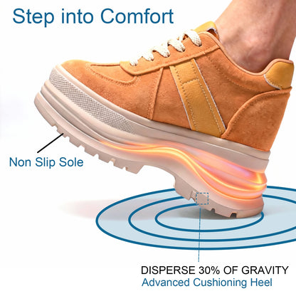 Fujin  Chunky Platform Sneakers for Fall Spring 5 Inch Heel Height Genuine Leather Suede Elevator Shoes for Petite Women New