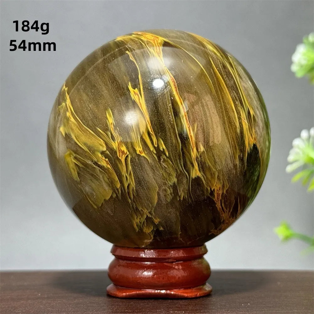 Energy Tiger Skin Smelting Stone Crystal Ball Aura Meditation Witchcraft Prayer Wealth Home Decoration Holiday Gift + Base