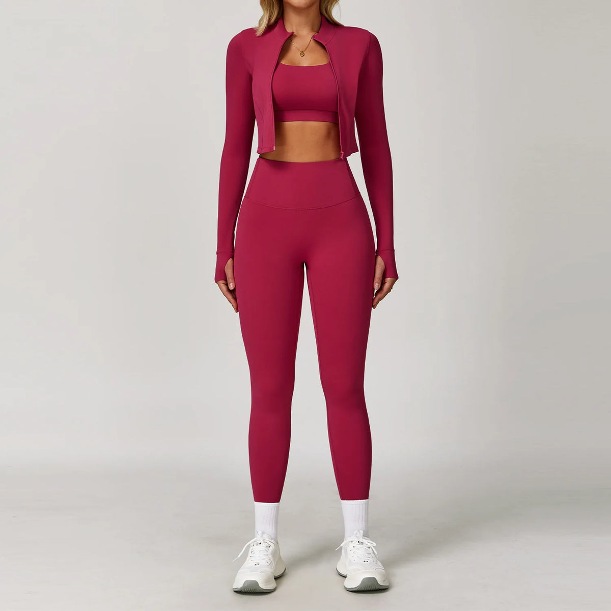 Workout Outfit Active Wear 3 Pieces Workout Clothes For Women Sports Bra High Waist Gym Leggings Long-Sleeved Fitness Sportswear