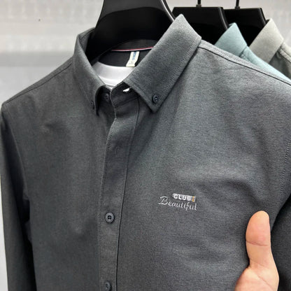 Advanced 100% cotton Oxford spun long sleeve shirt autumn brand fashion business square collar top Korean casual men's clothing