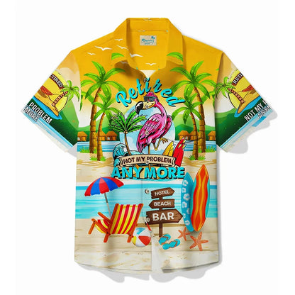 Anime Cartoon Flamingo Funny Shirt For Men Retro Plant 3D Print Leisure Quickly Dry Button Shirts Summer Street Popular Blouse