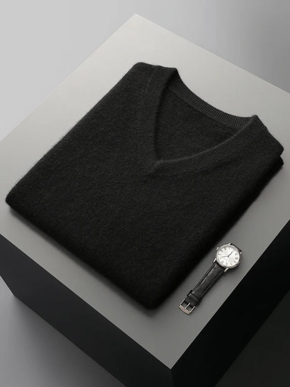 Autumn Winter Men's Wool Vests V-neck Sleeveless Pullover Sweater 100% Merino Wool Knitted Basic Smart Casual Cashmere Waistcoat