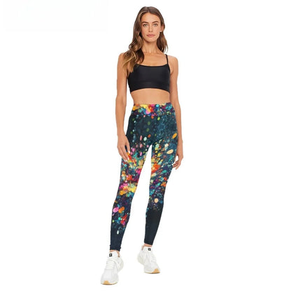 High Waist Yoga Pants Watercolor Splatter Printed All Season Naked Feel Leggings Slimming Workout Tights Trendy Fitness Bottoms