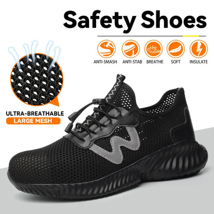 Summer Mesh Safety Shoes For Men Steel Toe Work Shoes Puncture Proof Protective Work Sneakers Man Non-slip Indestructible Shoes