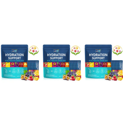 Lenm Electrolyte Drink Mix Powder with 7 Electrolytes and 5 Vitamins, Sugar-Free Vegan Travel Hydration Support 24 Sticks