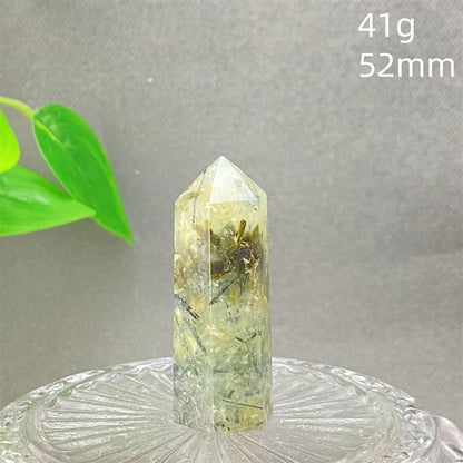 1PC Natural Green Grape Black Hair Crystal Tower Crystal Obelisk for Meditation Chakra Home Decor Magic Gemstone