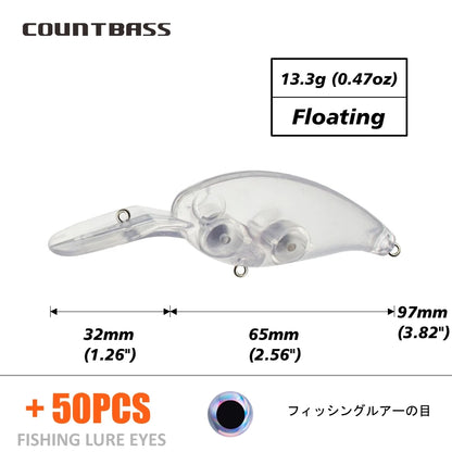 Countbass 10Pcs Blank Hard Lure Bodies, Deep Floating Crankbaits 65mm/2.6" 13.5g/0.47oz, Unpainted Fishing Baits, Plug, Wobblers