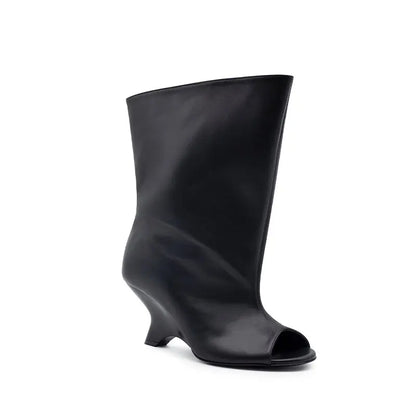 2026Women's Fish Mouth Thick High Heels Knee Length Cool Boots Slant Heel Fashion Show Large Size Spring/Summer Women's Boots