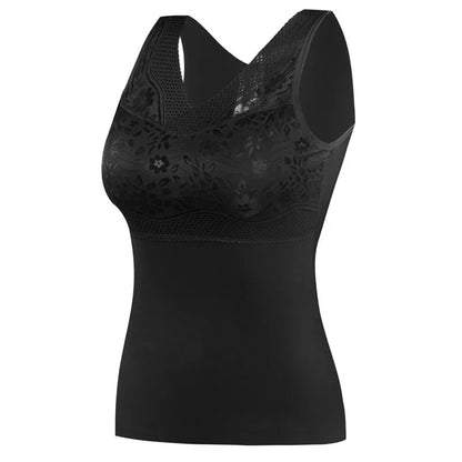 Winter Women Warm Thermal Tank Tops With Bra Padded Soft Thick Fleece Undershirt Stretch Velvet Thermal Vest Singlet Underwear