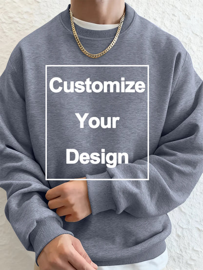 Winter Custom Mens Sweatshirts Crewneck Hoodies DIY Logo/Graphic Tops Street Fleece Warm Loose Pullovers Casual Men's Clothes