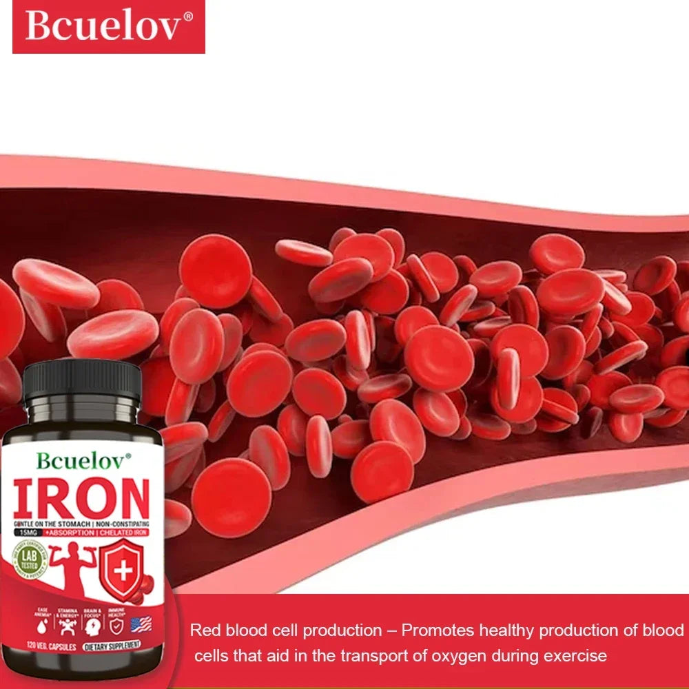 Iron Supplements - Help Maintain A Healthy Immune System and Brain Health, Boost Energy Levels and Fight Fatigue, Relieve Anemia
