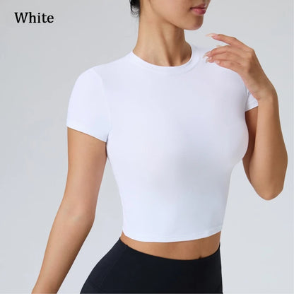 Women Yoga Top Workout Clothes Sport T Shirts Fitness Clothes Short Sleeve Yoga Shirt Gym Crop Top Running Active Wear Sport Top