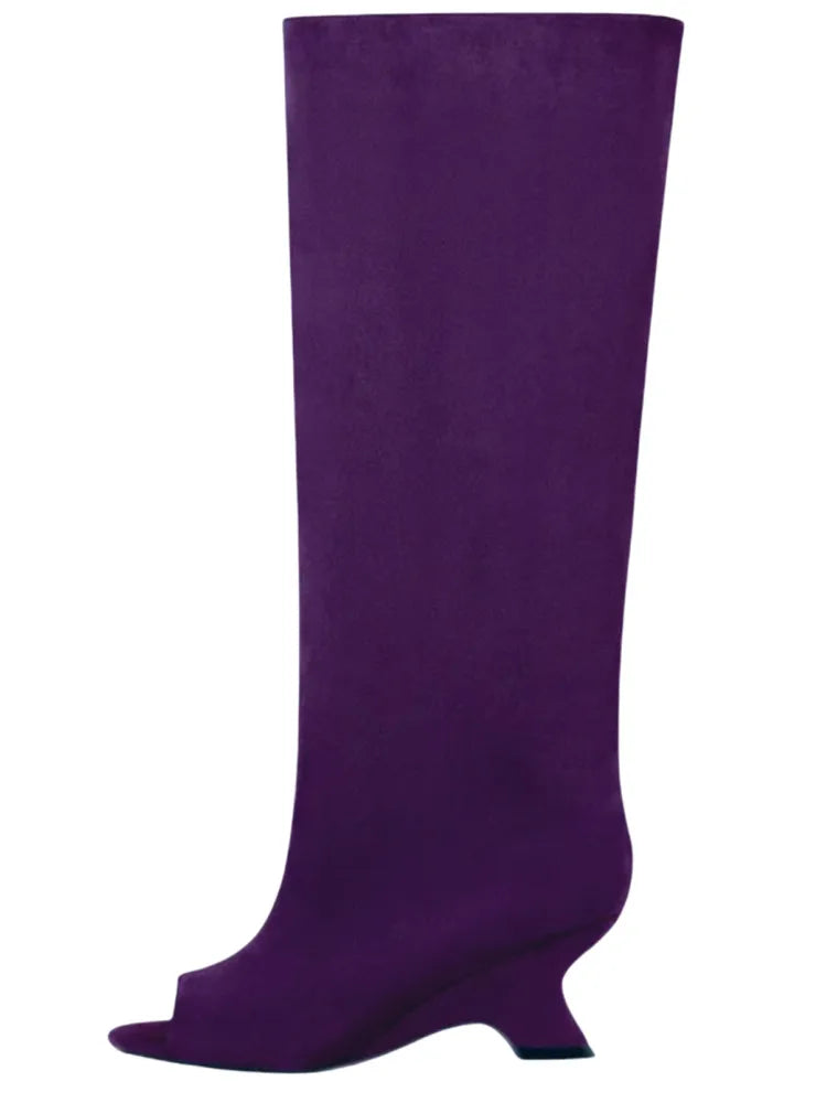 2026Women's Fish Mouth Thick High Heels Knee Length Cool Boots Slant Heel Fashion Show Large Size Spring/Summer Women's Boots