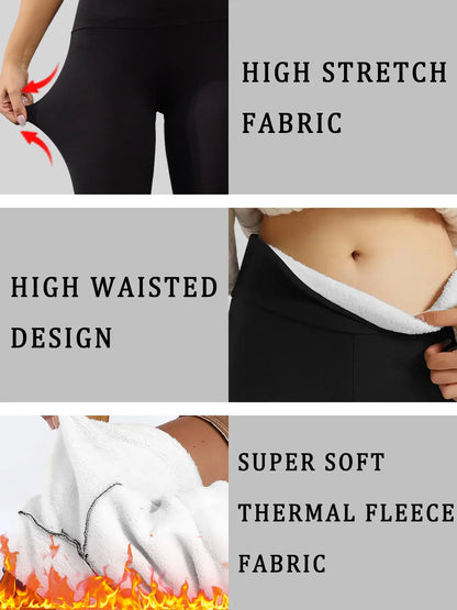 High Waisted Fleece-Lined Leggings for Women，Thick Soft Tummy Control Workout Running Yoga Thermal Warm Pants for Cold Winter