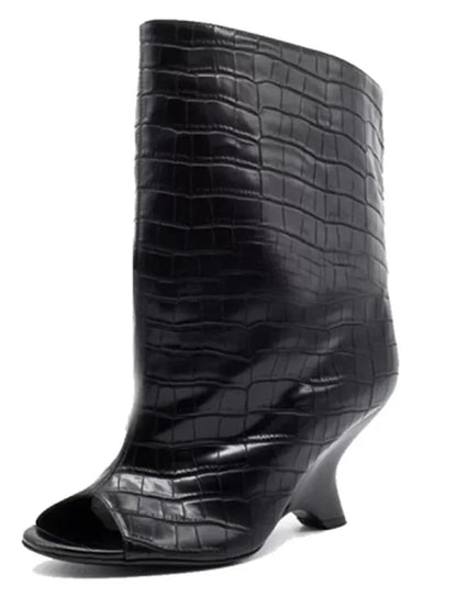 2026Women's Fish Mouth Thick High Heels Knee Length Cool Boots Slant Heel Fashion Show Large Size Spring/Summer Women's Boots