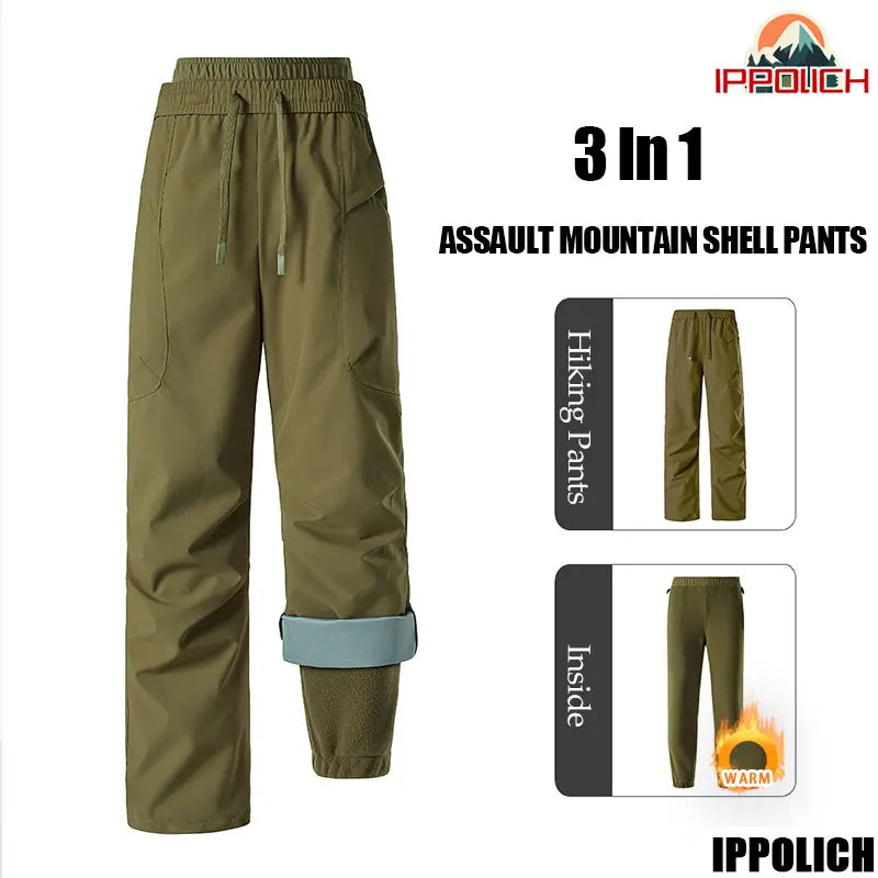 Unisex Hiking Pants Male Outdoor Detachable 3 In 1 Windproof Waterproof Climbing Trousers Women Breathable Camping Skiing Pants