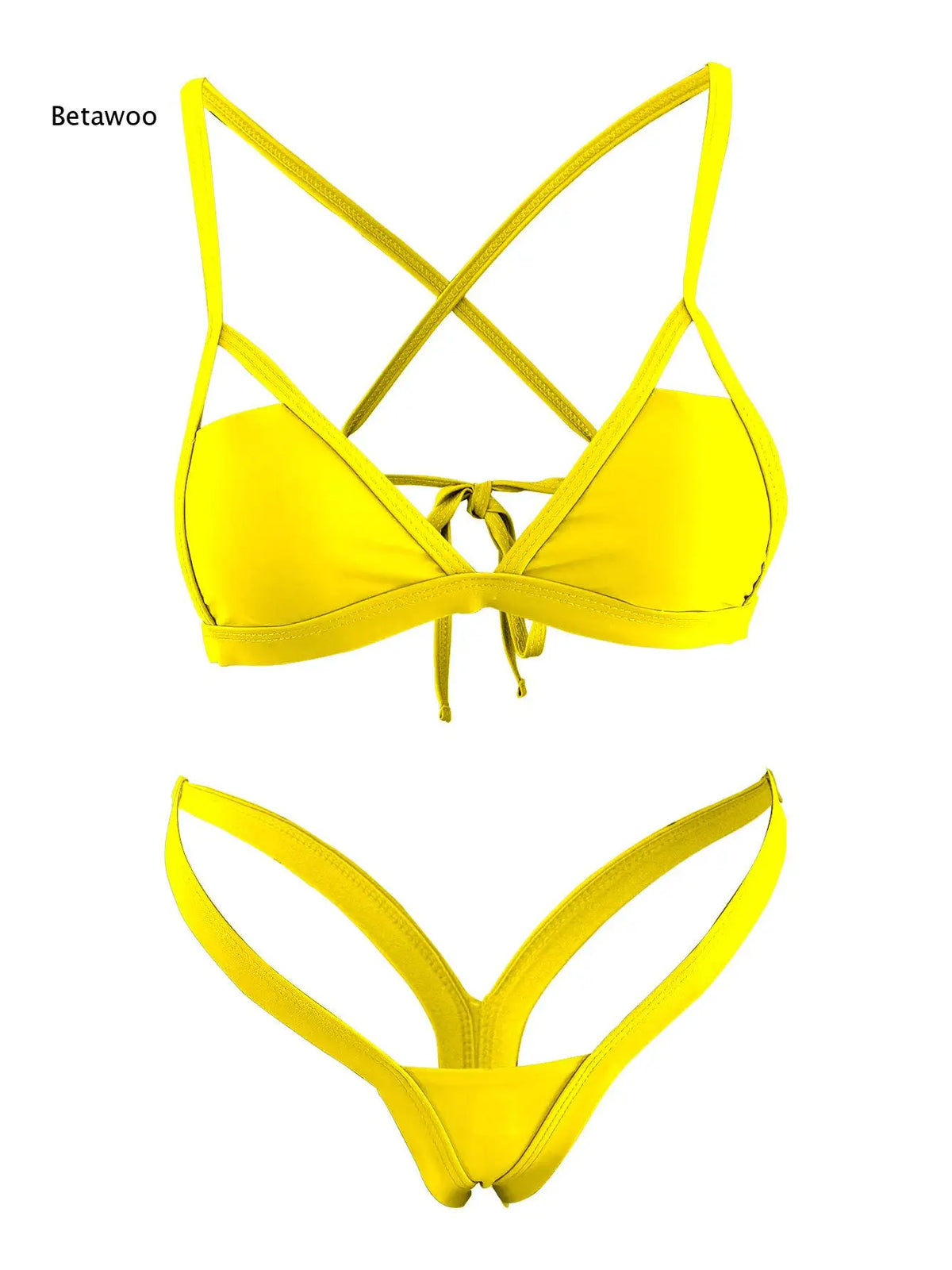 2026 Women Crisscross Back Triangle Bikini Set, Front Tie Top & High Cut Thong Bottom