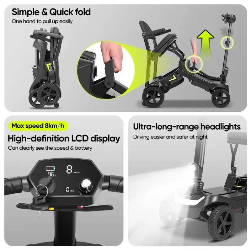 16KG Lightweight Mobility Scooter for Travel Portable Airline Approved 270W Brushless Electric Folding Scooter for Elderly