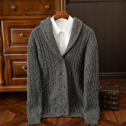 Autumn and Winter Wool Sweater Men's Buttoned Crochet Thick Cashmere Coat Loose and Warm Knitted Sweater