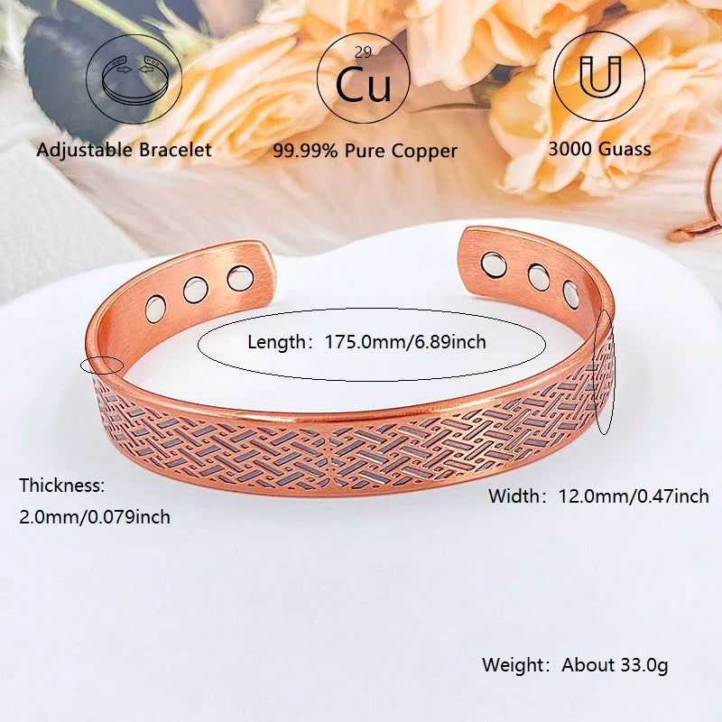 Vintage Pure Copper Magnetic Bracelet Unisex Adjustable Cuff Bangles Perfect for Everyday Wearwith Recommend Jewelry Gift
