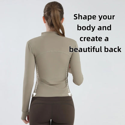Women's Windproof Workout Jacket Stand Collar Long Sleeve Running Top for Fall Winter Training