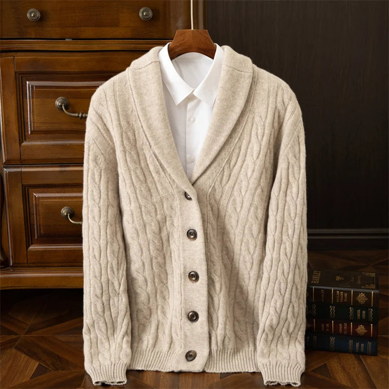 Autumn and Winter Wool Sweater Men's Buttoned Crochet Thick Cashmere Coat Loose and Warm Knitted Sweater