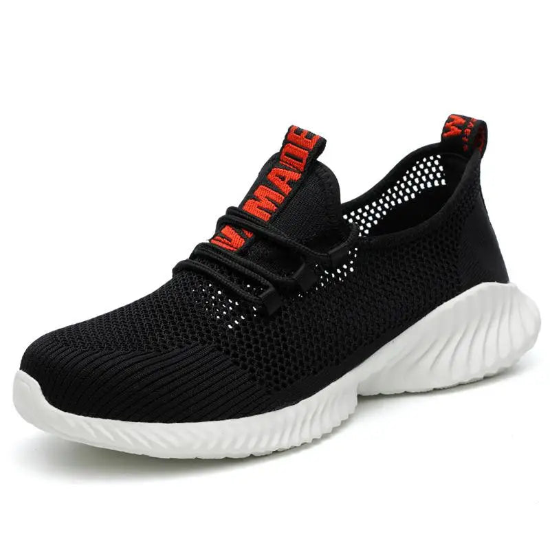 Summer Mesh Safety Shoes Breathable Lightweight Black Iron Toe Work Shoes Anti-slip Sports Safety Work Sneakers for Men Women