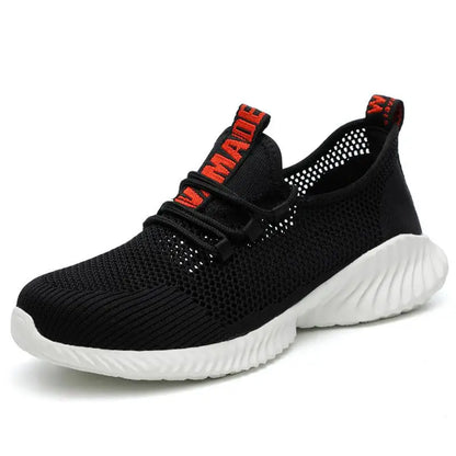 Summer Mesh Safety Shoes Breathable Lightweight Black Iron Toe Work Shoes Anti-slip Sports Safety Work Sneakers for Men Women