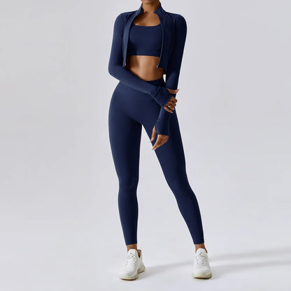 Workout Outfit Active Wear 3 Pieces Workout Clothes For Women Sports Bra High Waist Gym Leggings Long-Sleeved Fitness Sportswear