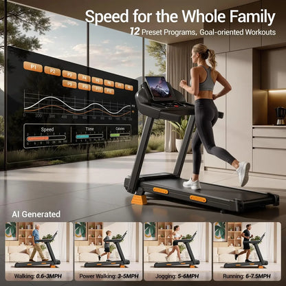 BestsellerTreadmills for Home with 16% Incline, Foldable Treadmill with Handles, Portable Treadmill with 12 Preset Programs, 400