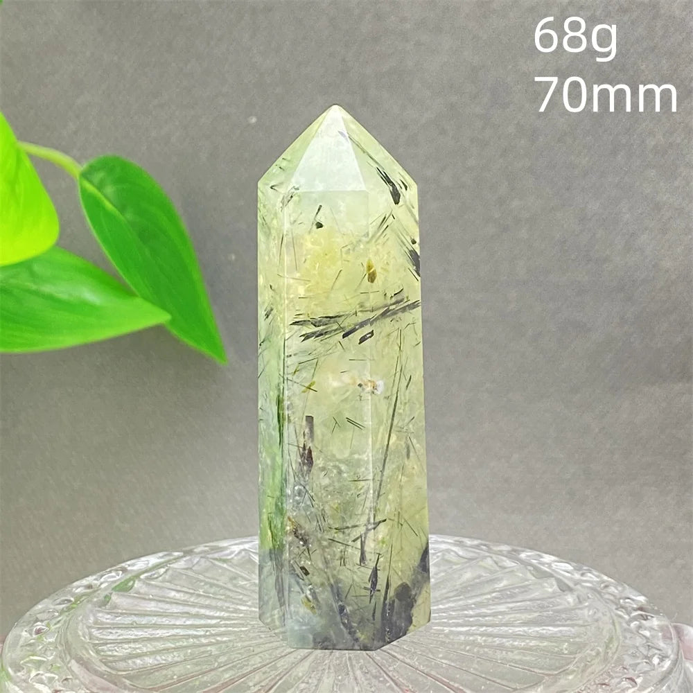 1PC Natural Green Grape Black Hair Crystal Tower Crystal Obelisk for Meditation Chakra Home Decor Magic Gemstone