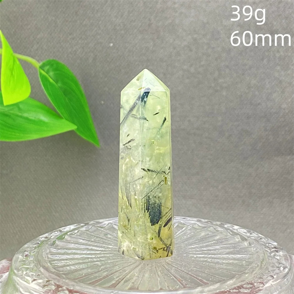 1PC Natural Green Grape Black Hair Crystal Tower Crystal Obelisk for Meditation Chakra Home Decor Magic Gemstone