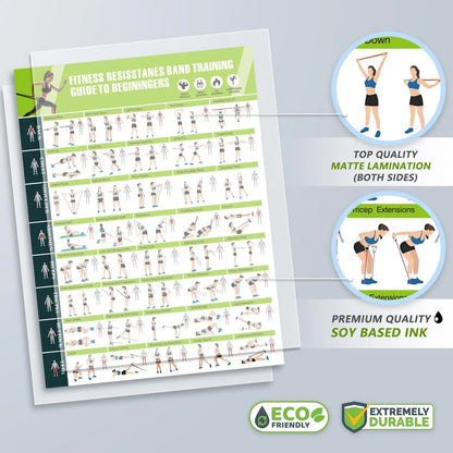 Workout Posters with Resistance Bands Guide Planner for Home Gym Muscle Building Stretching Yoga Exercise Training Wall Chart