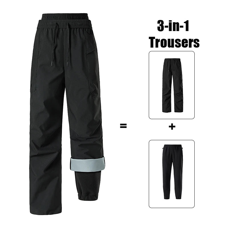 Unisex Hiking Pants Male Outdoor Detachable 3 In 1 Windproof Waterproof Climbing Trousers Women Breathable Camping Skiing Pants