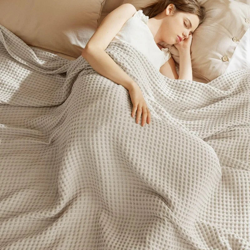 Cotton Waffle Weave Blanket for Spring Summer Ultra Soft Waffle Weave King Blanket for Bed Thin Lightweight Breathable